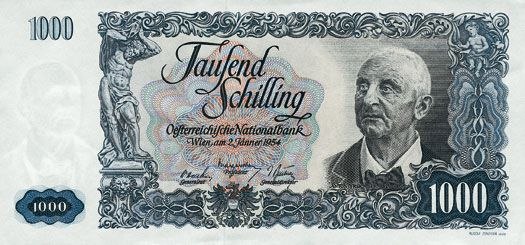 Anton Bruckner auf der Vorderseite der 1000 Schilling-Note (1954) | 650 plus